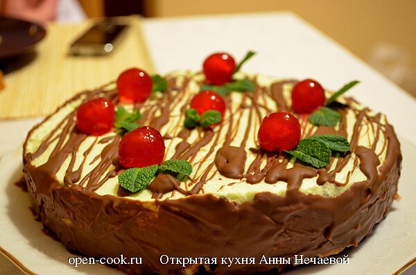 Шоколадный торт с клюквой и мятным творожно-йогуртовым кремом