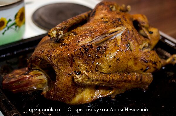 Гусь, фаршированный белым хлебом и печенкой