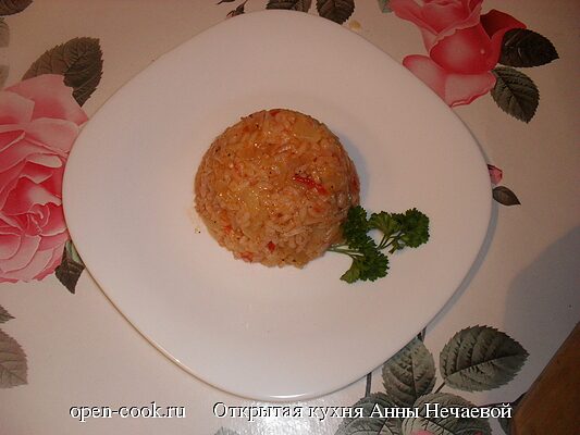 Рис с кабачком и белым вином